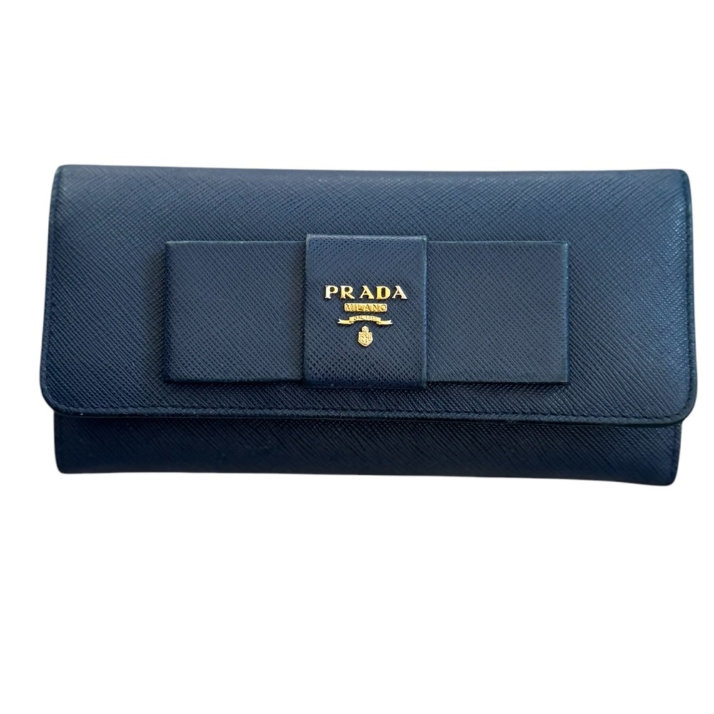 Prada Saffiano Blue Ribbon Long
Flap Wallet W/ Box & Card